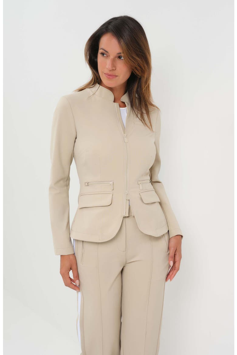 Gisela Aeroflow Zip Front Twill Blazer, Alternate, color, Champagne