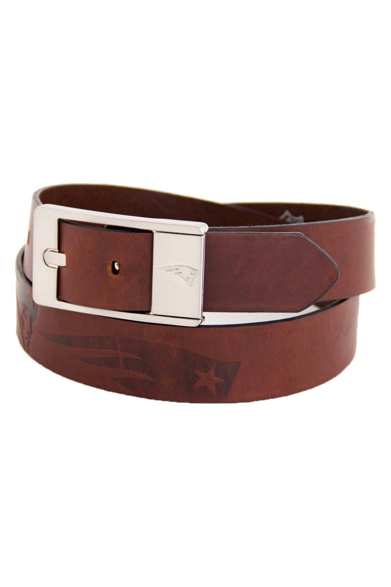 New England Patriots Brandish Leather Belt - Brown, Main, color, Brown