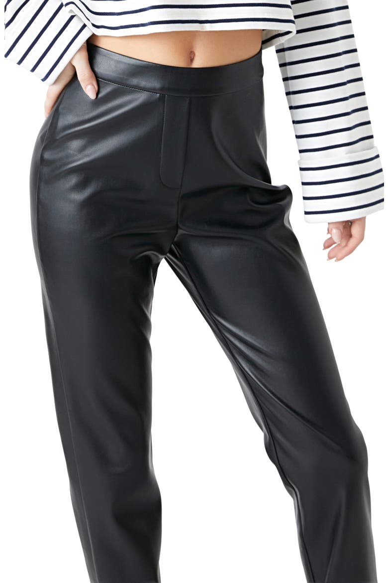 High Waist Slit Faux Leather Pants, Alternate, color, BLACK