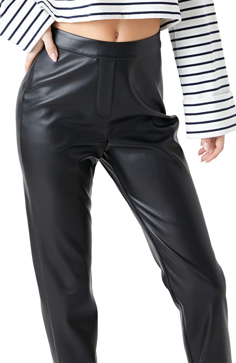 Grey Lab High Waist Slit Faux Leather Pants, Alternate, color, Black