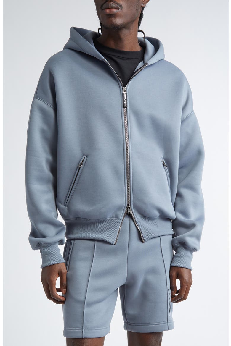 Logo Embroidered Scuba Knit Zip Hoodie, Main, color, GREY - GREY