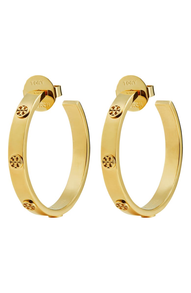 Tory Burch Icon Hoop Earrings, Main, color, Tory Gold