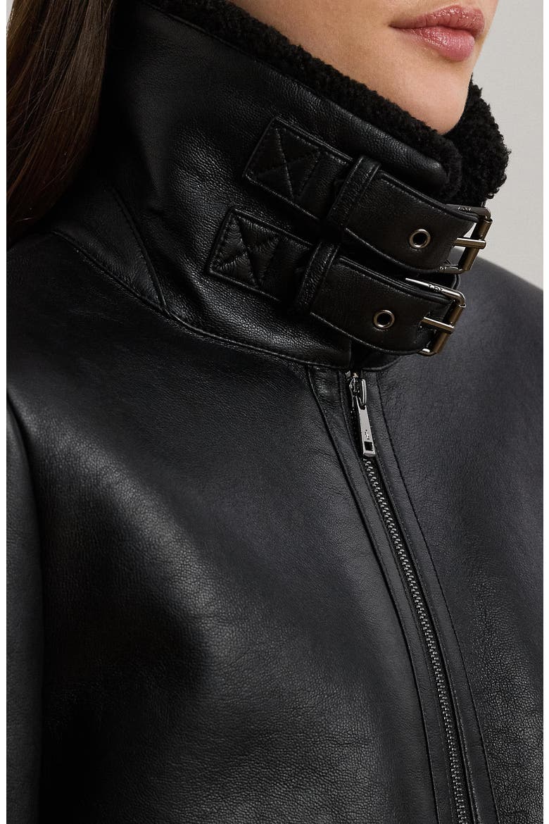 Faux Leather & Faux Shearling Bomber Jacket, Alternate, color, BLACK