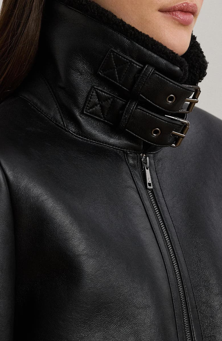 Lauren Ralph Lauren Faux Leather & Faux Shearling Bomber Jacket, Alternate, color, Black