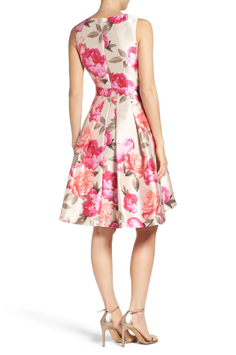 Floral Mikado Fit & Flare Dress, Alternate, color, IVORY/ PINK
