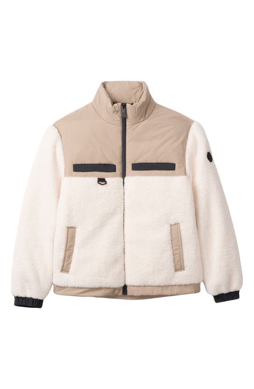 Noize Lukaz Faux Shearling Trim Puffer Jacket In Off White/sand