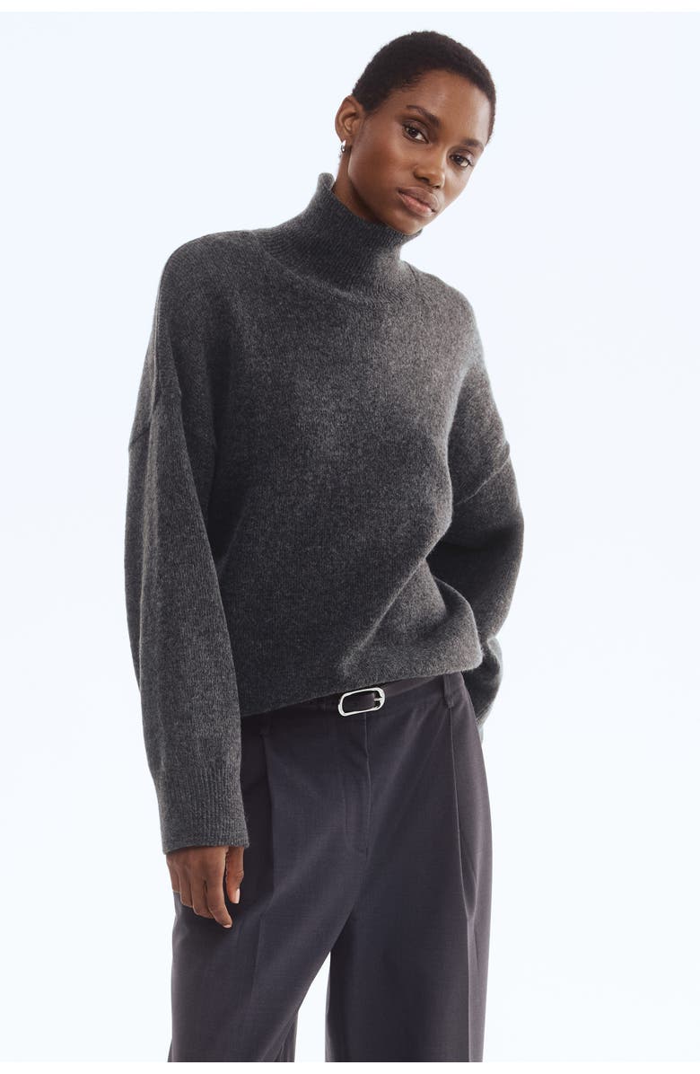 H&M Oversized Turtleneck Jumper, Alternate, color, Dark Gray Melange