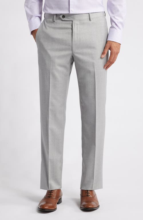 Samuelsohn Flat Front Straight Leg Wool Dress Pants in Light Grey 