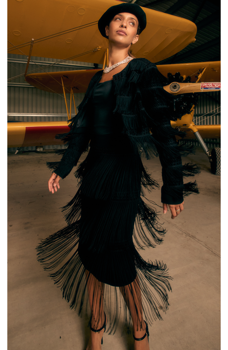Temperley London Fringe Skirt, Alternate, color, Black