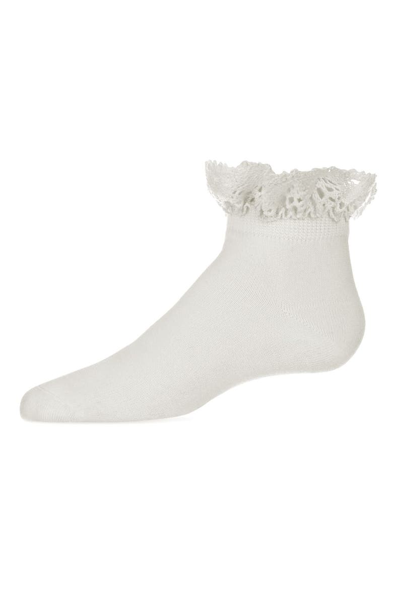 Lace Top Mercerized Ankle Sock, Main, color, Winter White