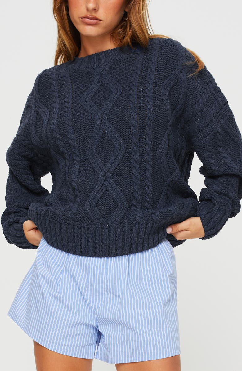 Princess Polly Anaya Oversize Aran Knit Sweater, Main, color, Navy