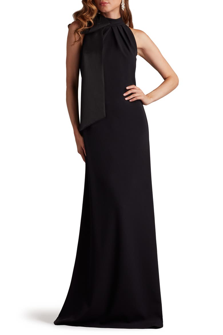 Bow Neck Gown, Main, color, BLACK