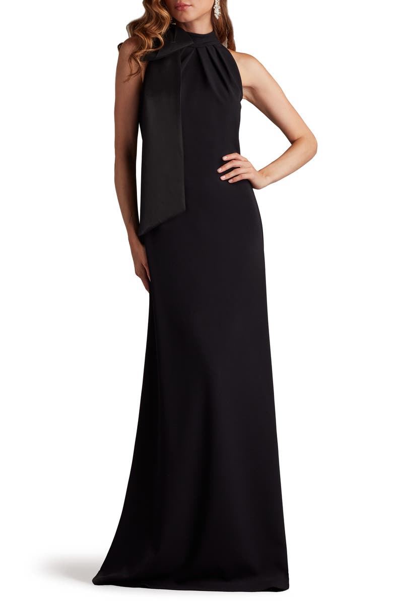 Tadashi Shoji Bow Neck Gown, Main, color, Black