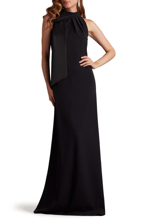 Tadashi Shoji Sims Taffeta Shoulder Bow Halter Gown In Black
