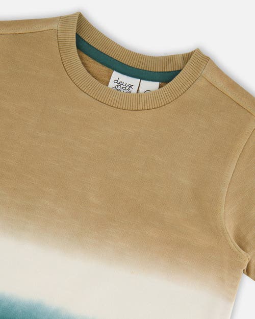 DEUX PAR DEUX DEUX PAR DEUX LITTLE BOY'S SHORT SLEEVE TEE GRADIENT BEIGE AND TEAL