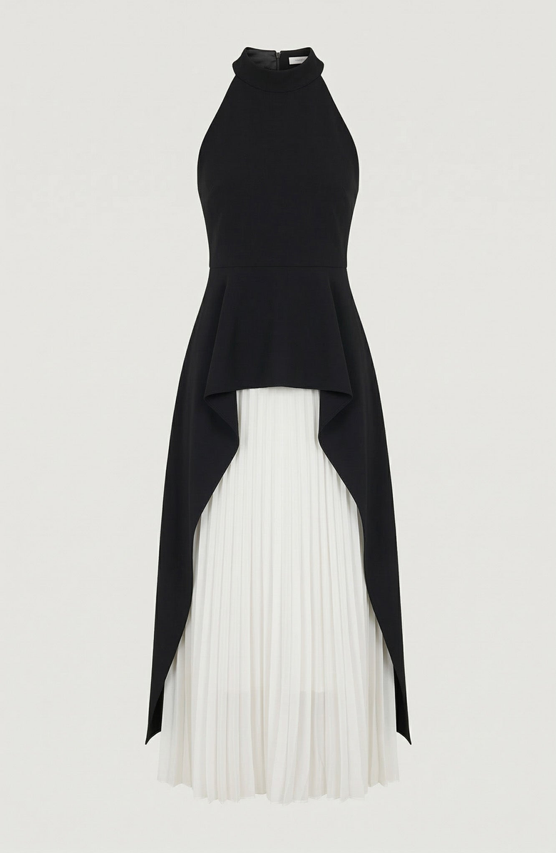 Modenaire Halter Neck Asymmetric Layered Dress, Alternate, color, Black / White