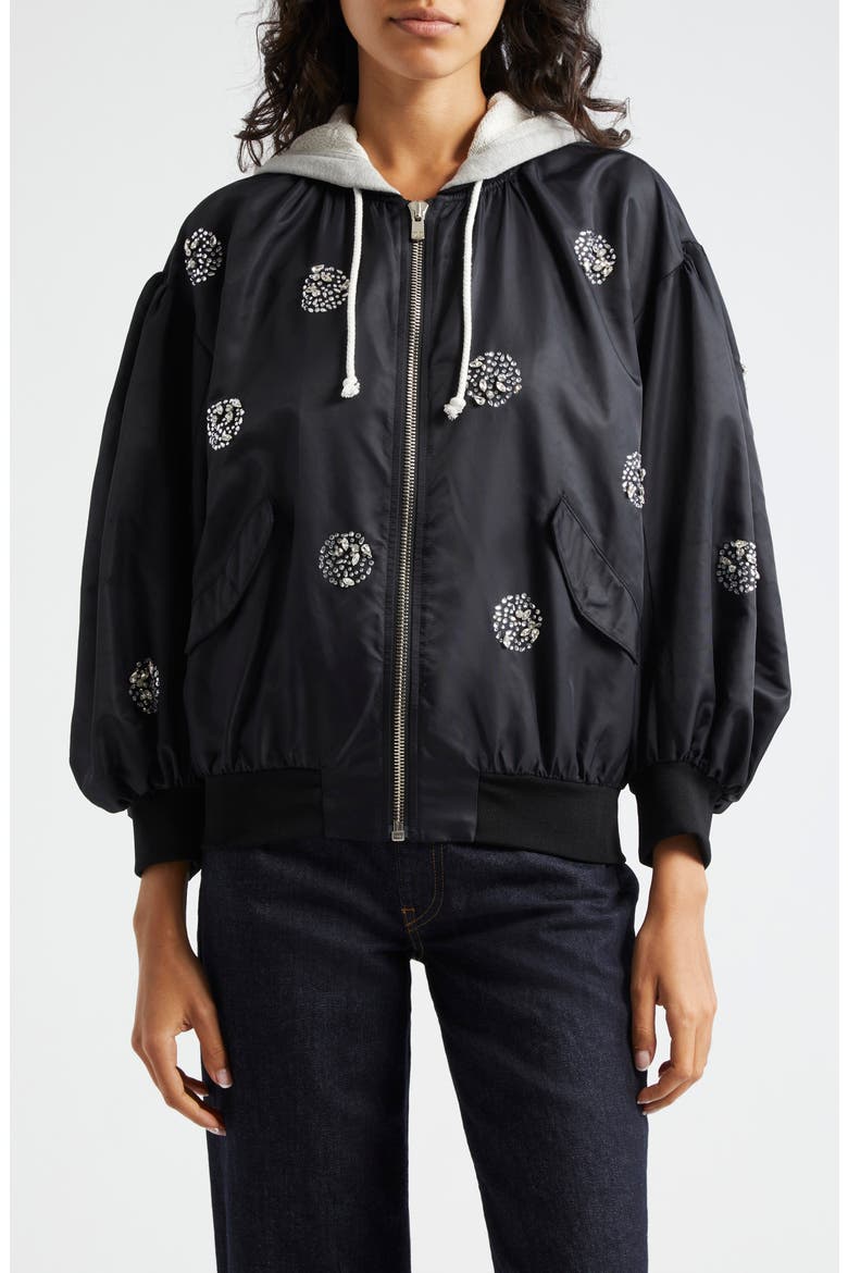 Ollie Rhinestone Detail Hooded Jacket, Main, color, BLACK/ SILVER