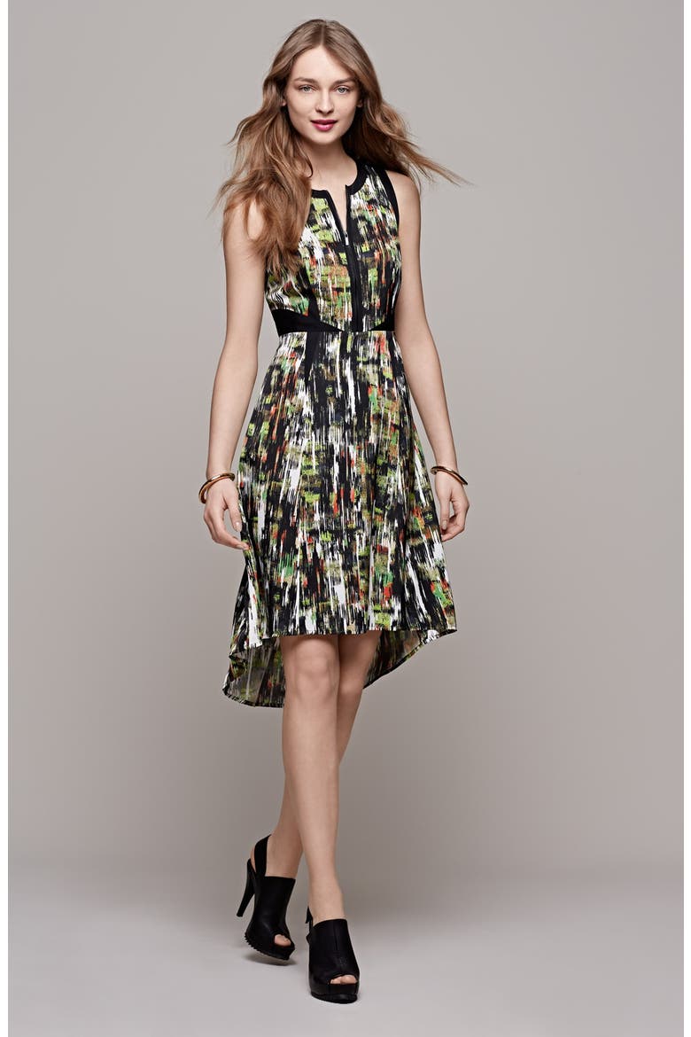 Print High/Low Stretch Silk Dress, Alternate, color, BLACK- ROCCIAN PRINT