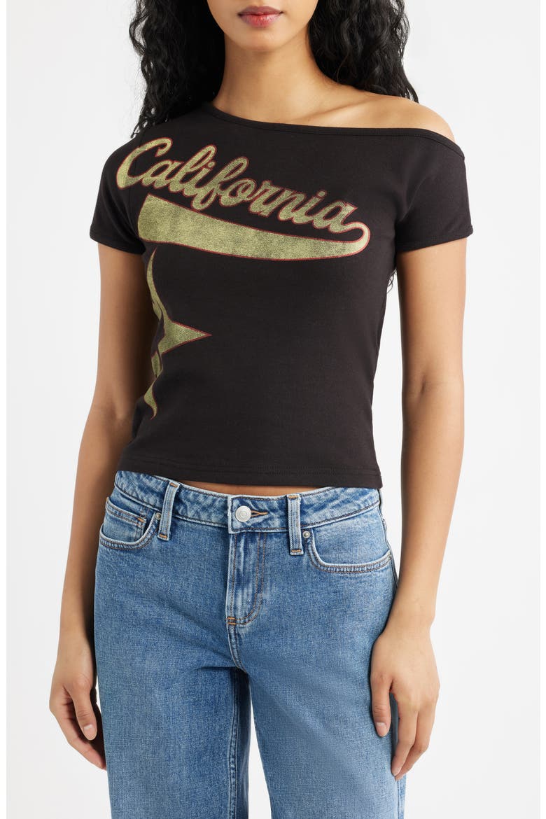 California Star One-Shoulder Top, Main, color, BLACK