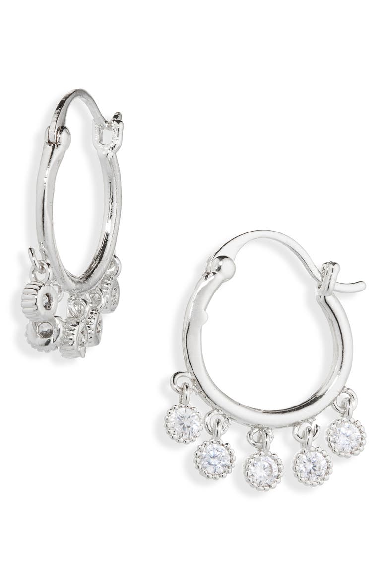 Crystal Drop Hoop Earrings, Main, color, SILVER