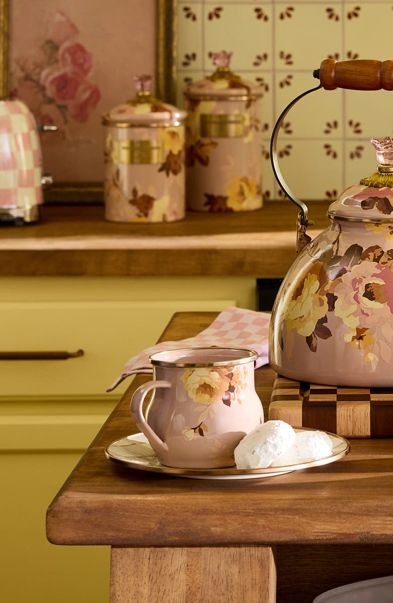 MACKENZIE CHILDS Wild Rose Mauve Enameled Steel Mug, Alternate, color, Mauve