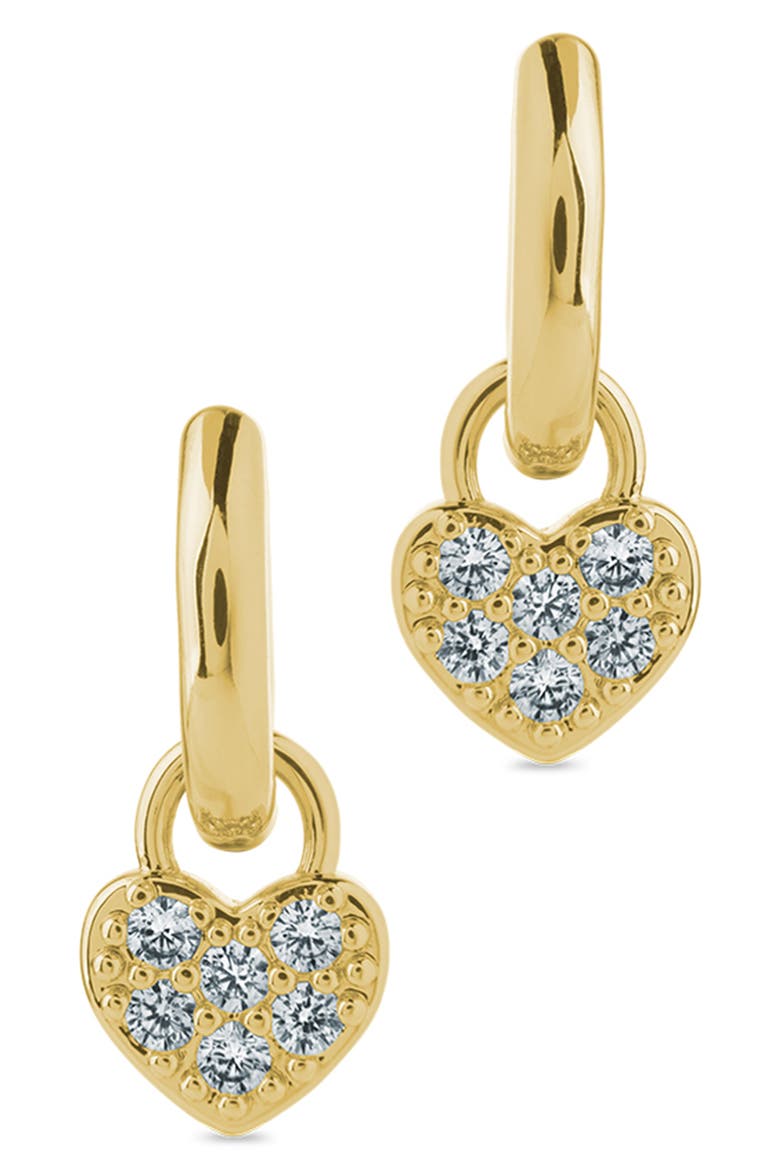 Jeanette Pavé Cubic Zirconia Heart Drop Huggie Hoop Earrings, Alternate, color, GOLD