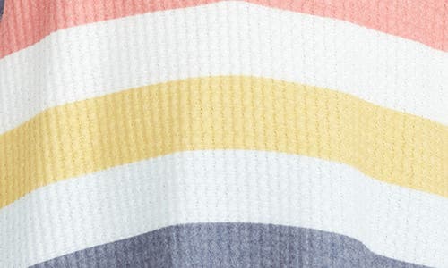 Andrew Marc Stripe Long Sleeve Waffle Knit High-low Top In Glow