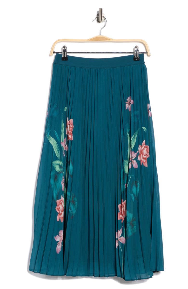 DR2 by Daniel Rainn Pleated Floral Skirt, Alternate, color, Light Teal