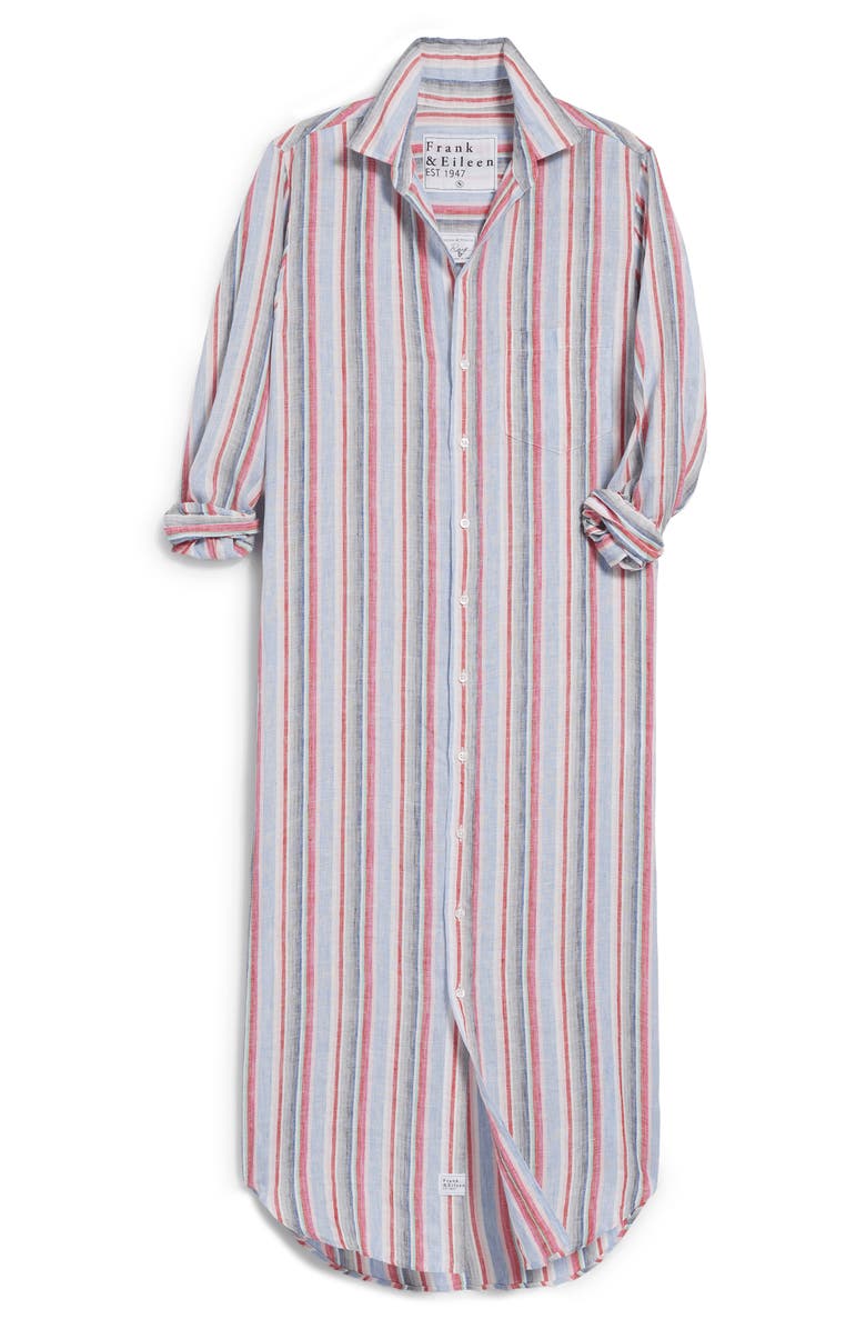 Frank & Eileen Long Sleeve Linen Midi Shirtdress, Alternate, color, Multi Pink Green Stripe