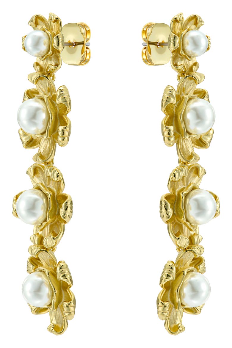 Darlena Daisy Faux Pearl Linear Drop Earrings, Alternate, color, GOLD TONE / PEARL