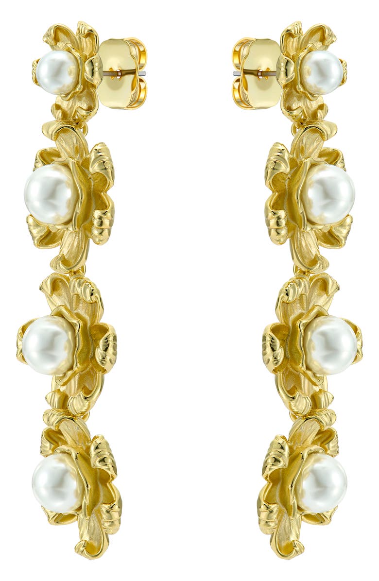 Ted Baker Darlena Daisy Faux Pearl Linear Drop Earrings, Alternate, color, Gold Tone / Pearl