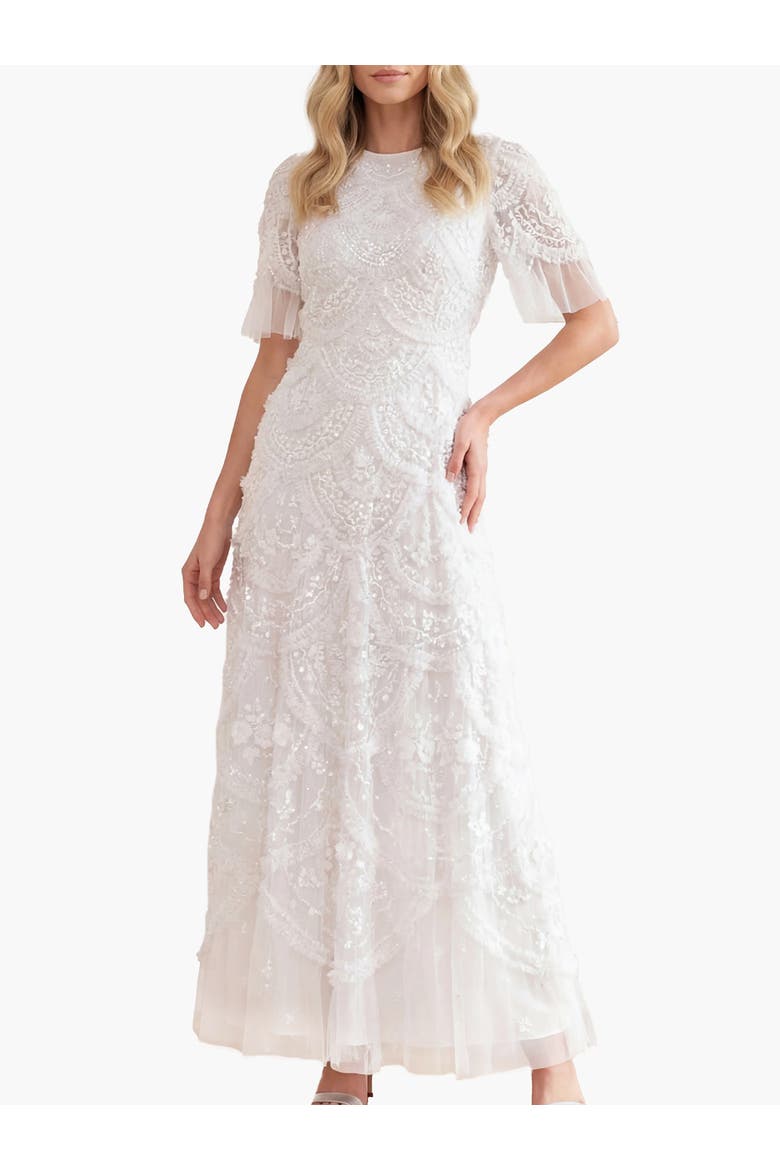 Carmen Ruffle Maxi Dress, Main, color, Swan White