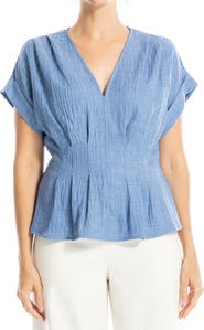 MAX STUDIO Pleated V-Neck Woven Top