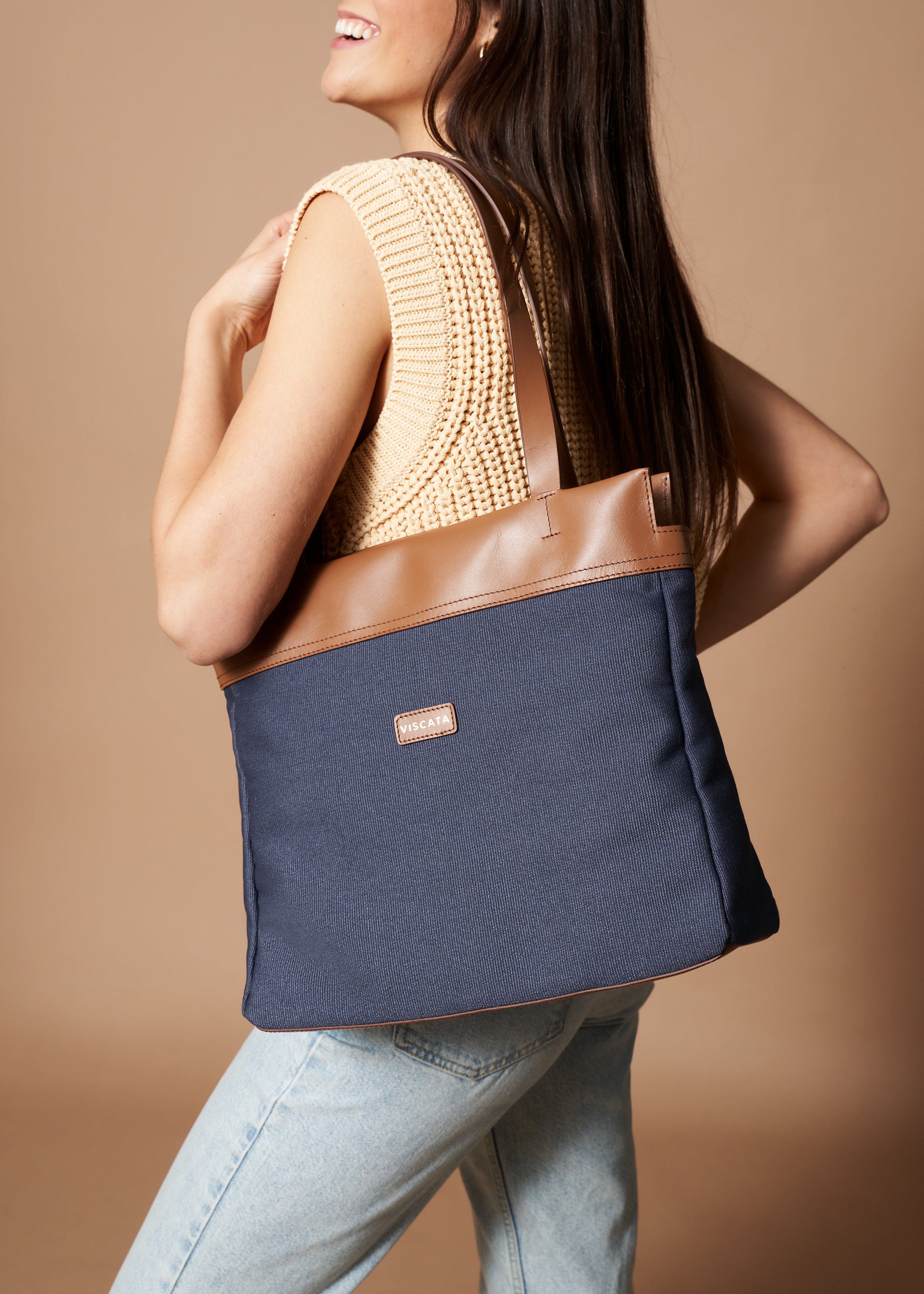 VISCATA Tropez Canvas Shoulder Handbag, Alternate, color, Navy Blue