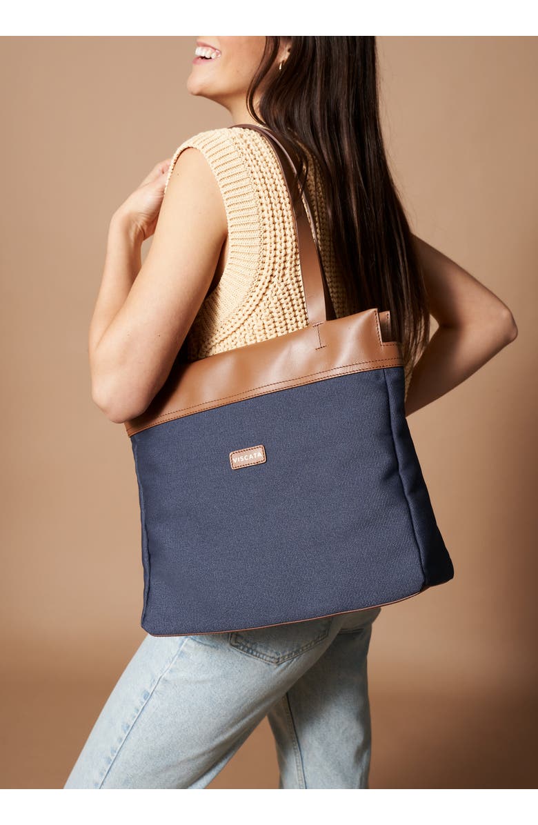 VISCATA Tropez Canvas Shoulder Handbag, Alternate, color, Navy Blue