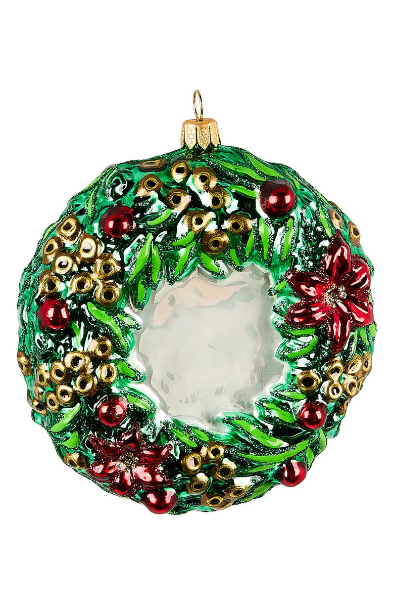 MACKENZIE CHILDS 2025 Christmas Holly Wreath Glass Ornament, Alternate, color, Green