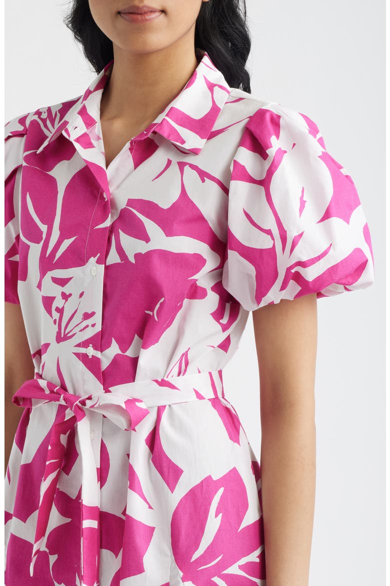 Floral Short Sleeve Cotton Mini Shirtdress, Alternate, color, PINK MULTI