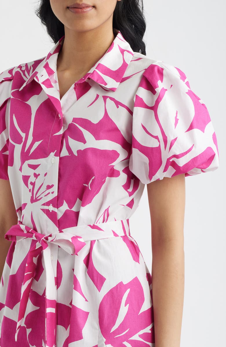 CeCe Floral Short Sleeve Cotton Mini Shirtdress, Alternate, color, Pink Multi