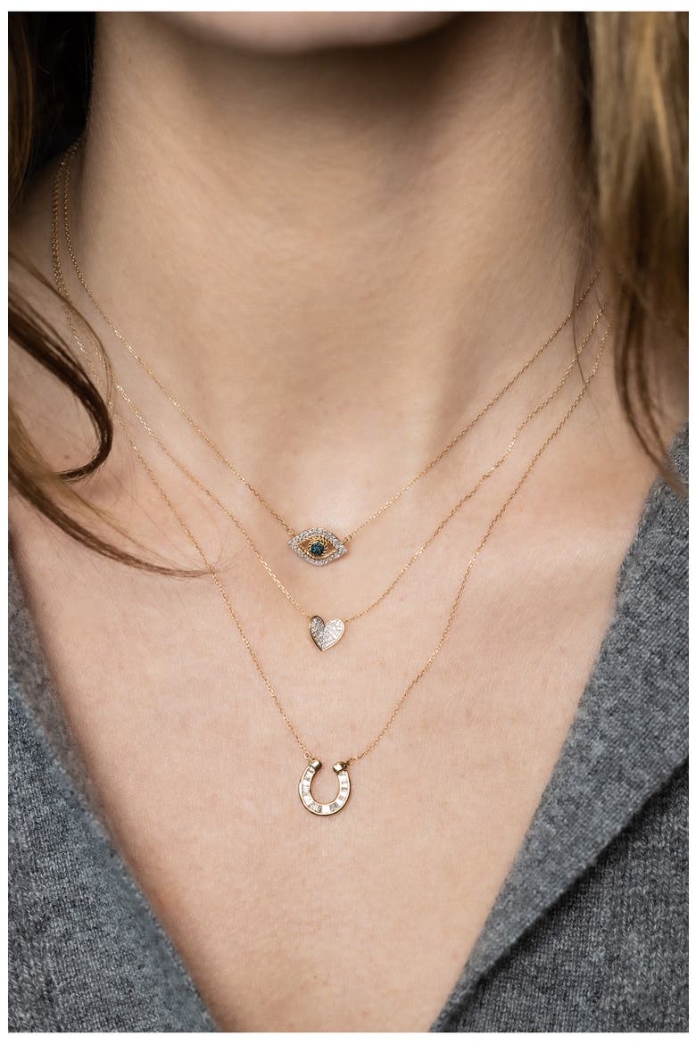 Baguette Diamond Horseshoe Pendant Necklace, Alternate, color, YELLOW GOLD