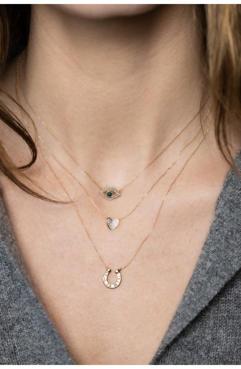 Adina Reyter Baguette Diamond Horseshoe Pendant Necklace, Alternate, color, Yellow Gold