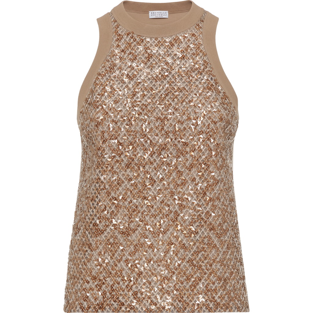 Brunello Cucinelli Dazzling Embroidery Top In Walnut