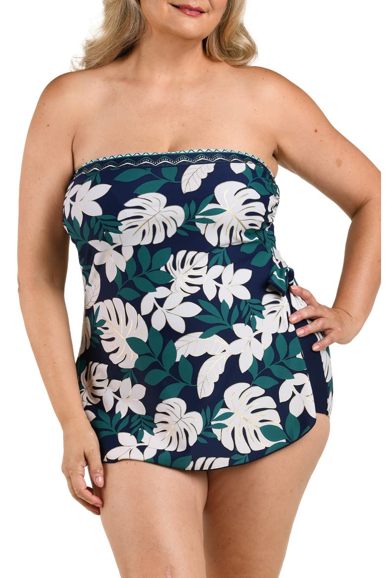 Canopy Blooms One-Piece Sarong Swimsuit, Main, color, BLUE/ GREEN MULTI
