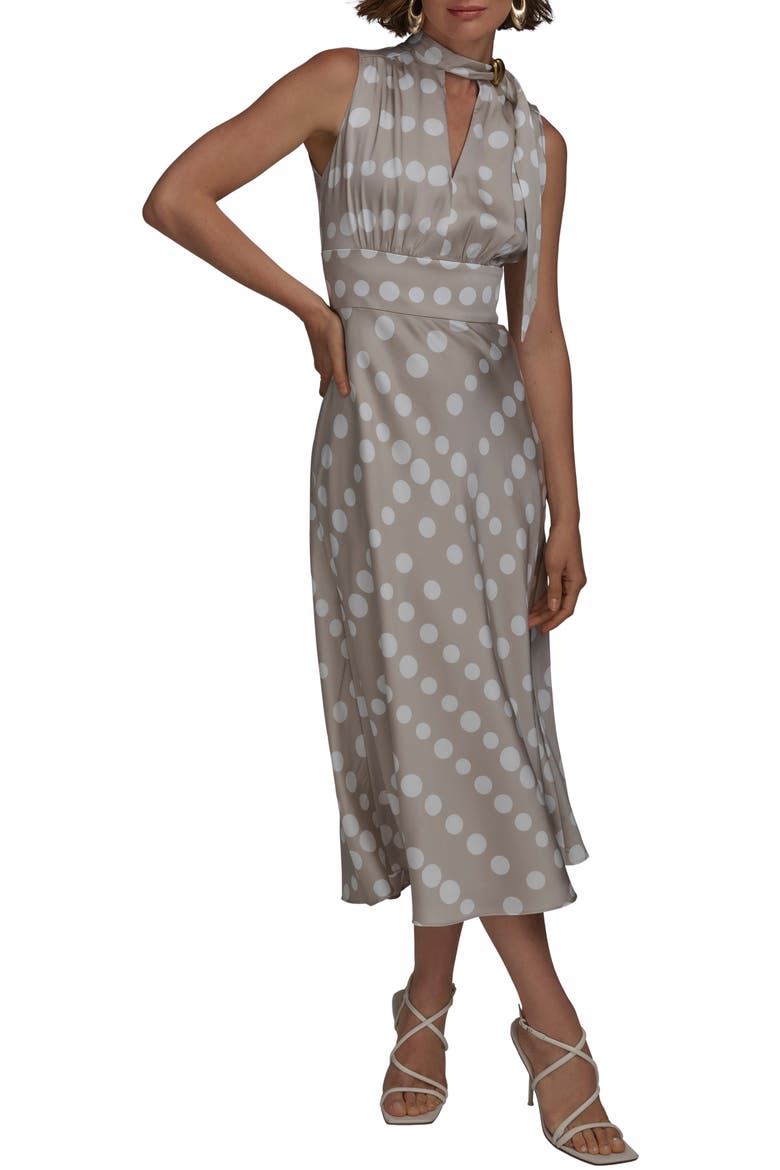 Print Scarf Sleeveless Midi Dress, Main, color, CLAY/CREAM