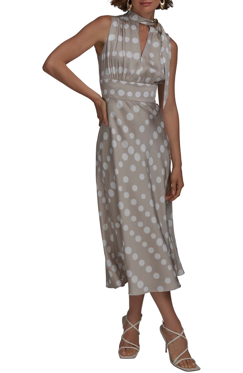 Donna Karan New York Print Scarf Sleeveless Midi Dress, Main, color, Clay/Cream