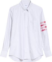 Thom Browne Lobster Embroidery Detail Stripe Cotton Button-Down Shirt