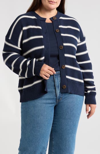 CASLON CASLON® STRIPE PIMA COTTON CARDIGAN