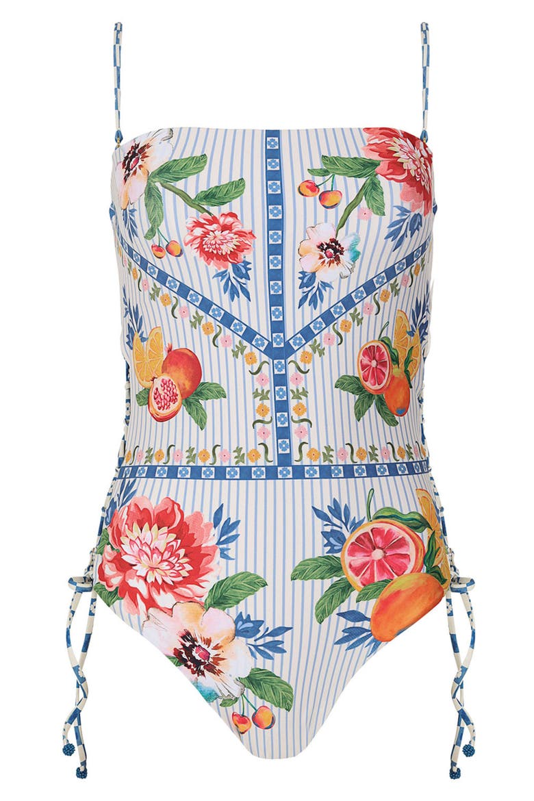 Posh Basket Lace-Up Side One-Piece Swimsuit, Alternate, color, MULTICOLOR