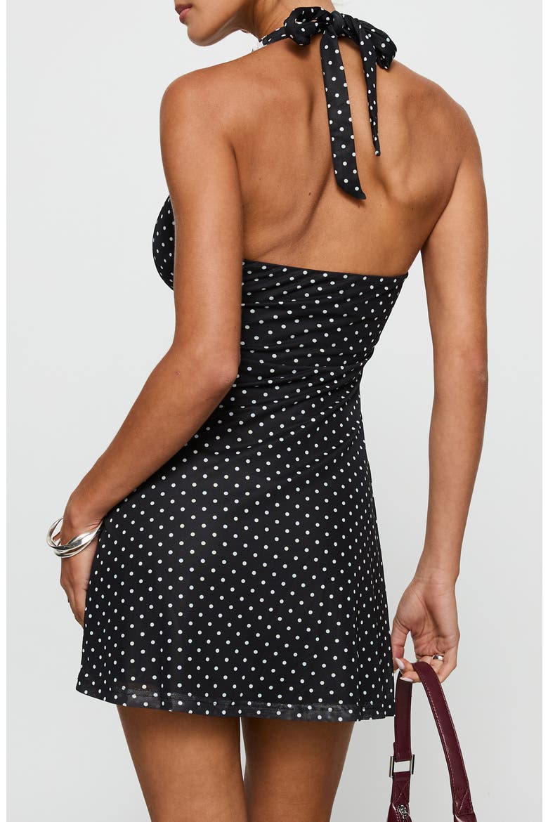 Black Beauty Halter Minidress, Alternate, color, BLACK / POLKA