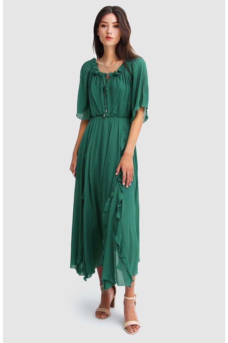Amour Amour Ruffled Midi Dress, Main, color, Dark Green