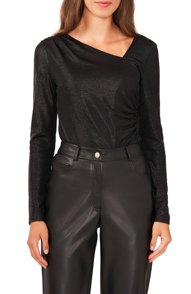 Halogen<sup>®</sup> Metallic Long Sleeve Draped Knit Top, Main, color,